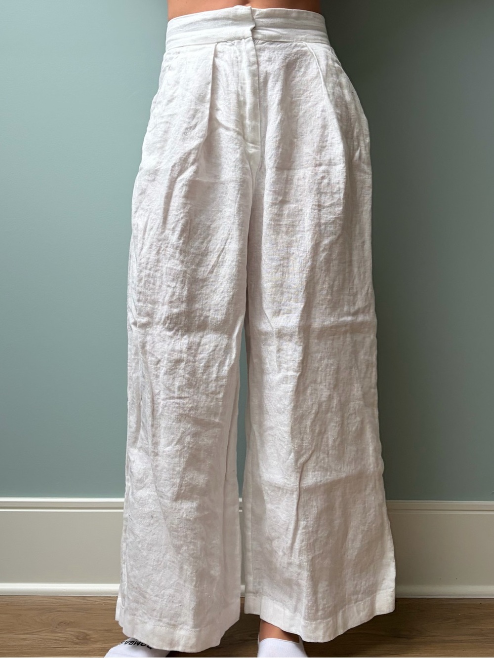 Ronny Kobo Collection White Linen Straight Leg Pants